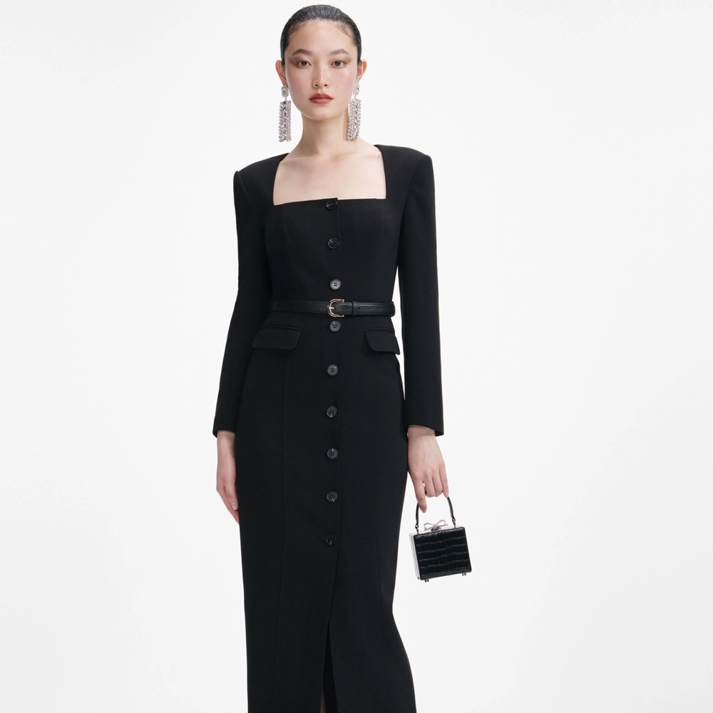 self-portrait Black Tailored Crepe Midi Dress - US4 - MSRP $715 - NWT